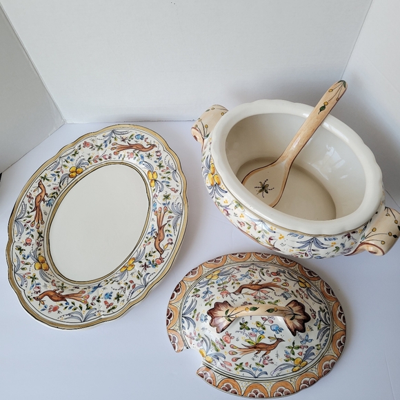 Vintage Holu Ceramic Pottery Portugal Large 4 PC Set Tureen Hand Painted - Picture 7 of 9